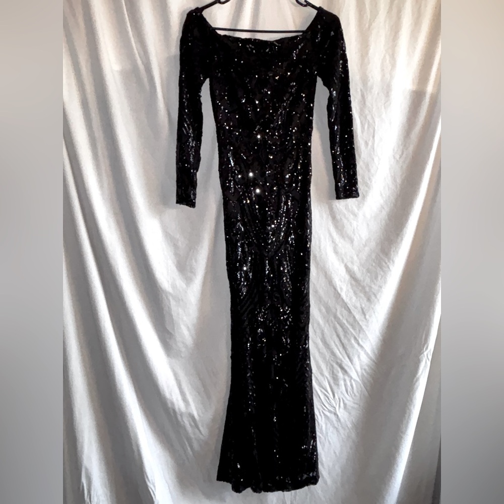 Windsor Elegant Black Sequin mermaid Evening Gown.